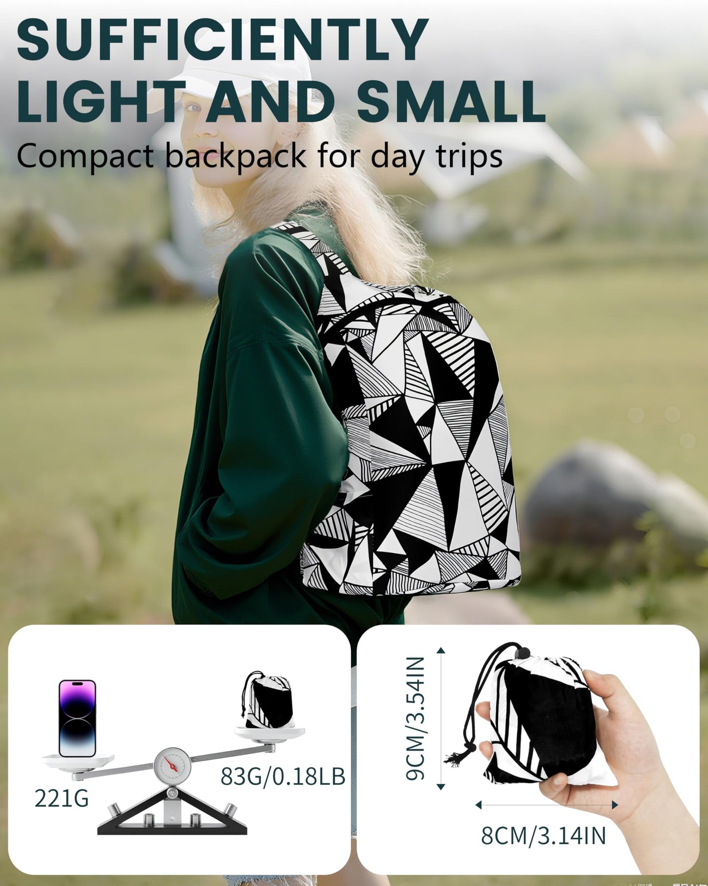 Kixhusa Pocket-Sized Hiking Daypack, Fashion patterns Lightweight 2.8oz, Water resistant Backpack for Women Men Camping (Tiger print)