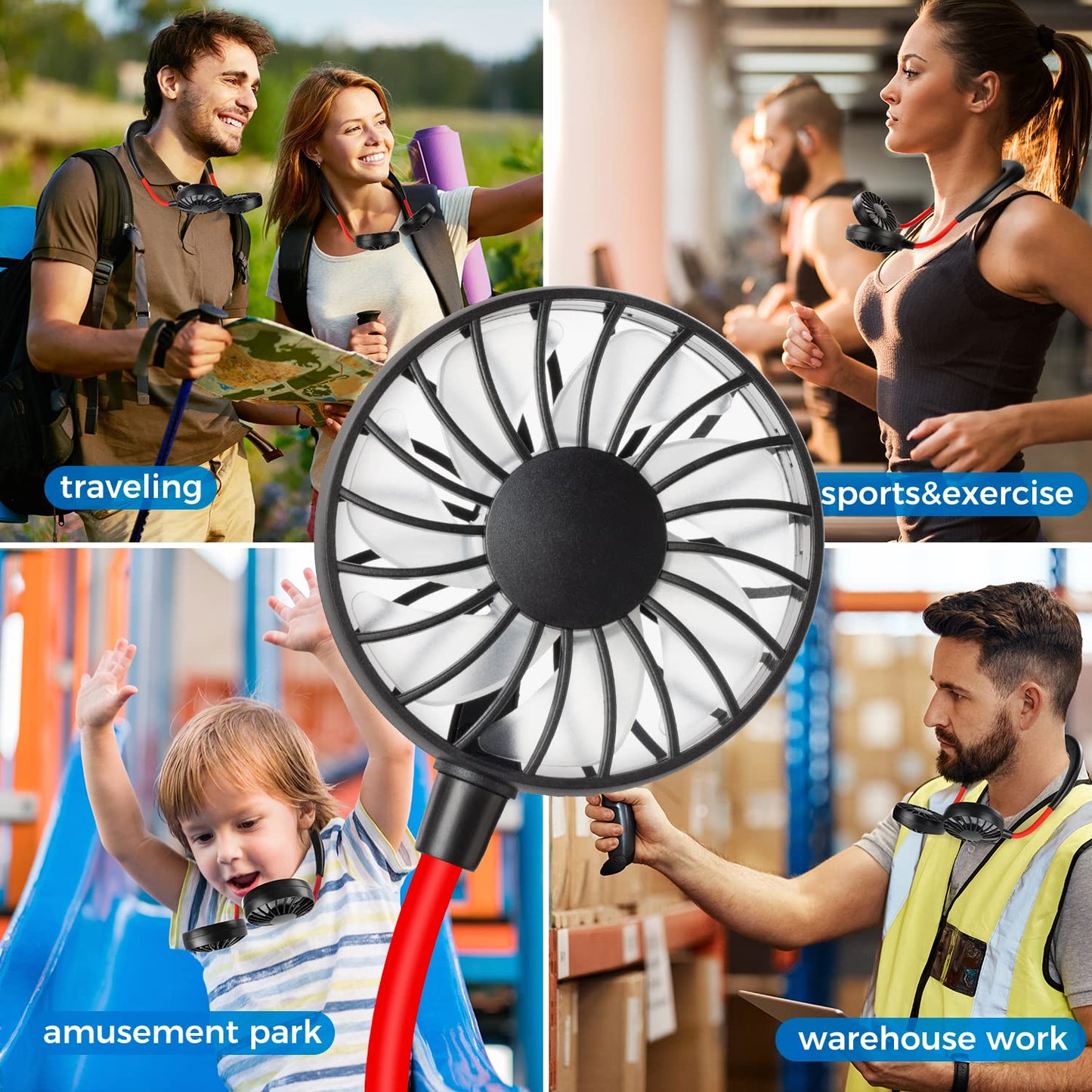 shuangjishan Neck Fan Portable Rechargeable: Personal Cooling Wearable Fan Around your Neck that Blow Cold Air for Men Women - Usb Should Fan Battery Operated for Travel and Outdoor Sports