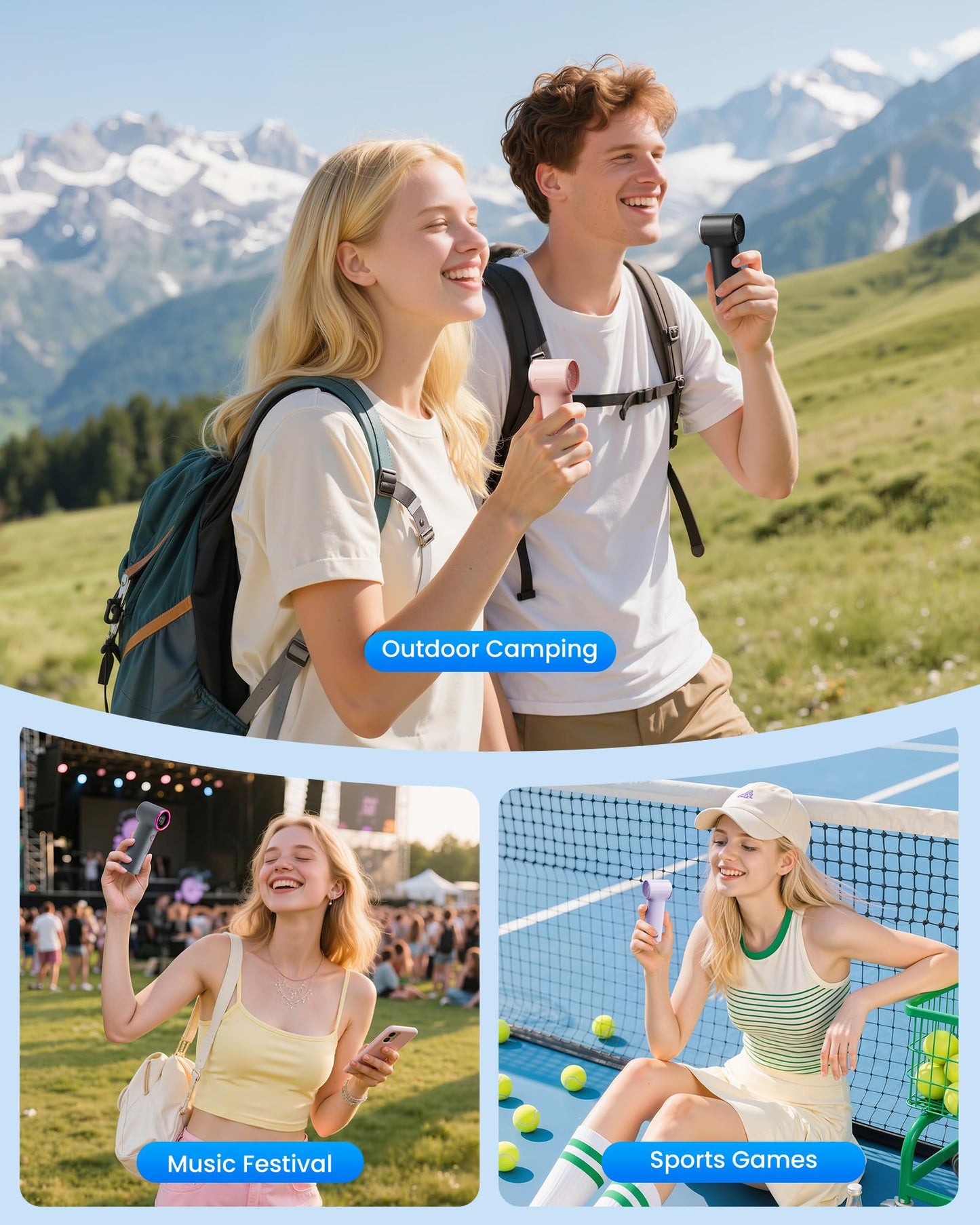 Gaiatop Mini Portable Handheld Fan, 4000mAh [15h Max Runtime] Personal Turbo Fans Pocket Size, High Speed 1-100 Adjustable Small Hand Fan, Outdoor Travel Concert Essentials, Gifts for Women Men, Gray