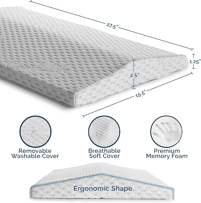ComfiLife Lumbar Support Pillow for Sleeping Memory Foam Pillow for Back Pain Relief - Side, Back and Stomach Sleepers- Triangle Wedge Pillow - Bed Rest Pillow - Medium-Soft (White, Standard)