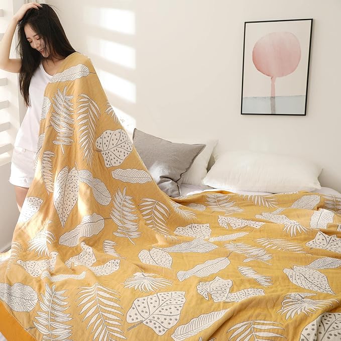 Boho Throw Blanket for Bed 100% Cotton Ultra Soft Rustic Quilt Fall Blanket Floral Printed Farmhouse Decor Bed Blankets,80"×90" All Season Rustic Throw for Sofa Couch Chair