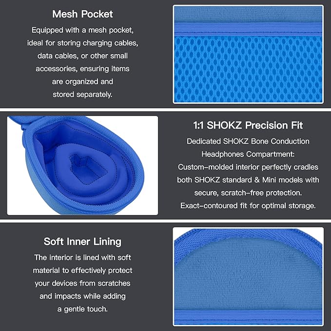 co2CREA Hard Case for SHOKZ New OpenRun Pro 2/1/Mini, OpenRun Standard/Mini, OpenMove, OpenSwim Pro, OpenSwim, Compatible with All SHOKZ Open-Ear Bone Conduction Sport Headphones, Blue Case