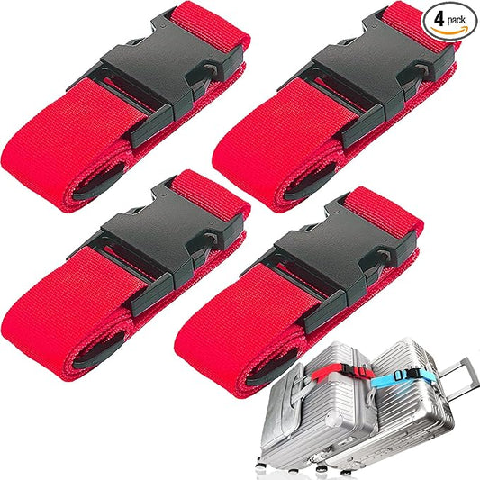 4Pack Luggage Straps for Suitcases, Travel Connector for Carry On Bag, Add Bag to Connect Two Suitcases, Adjustable Belt Attachment Accessories for Connect Your 3 Luggages, Red