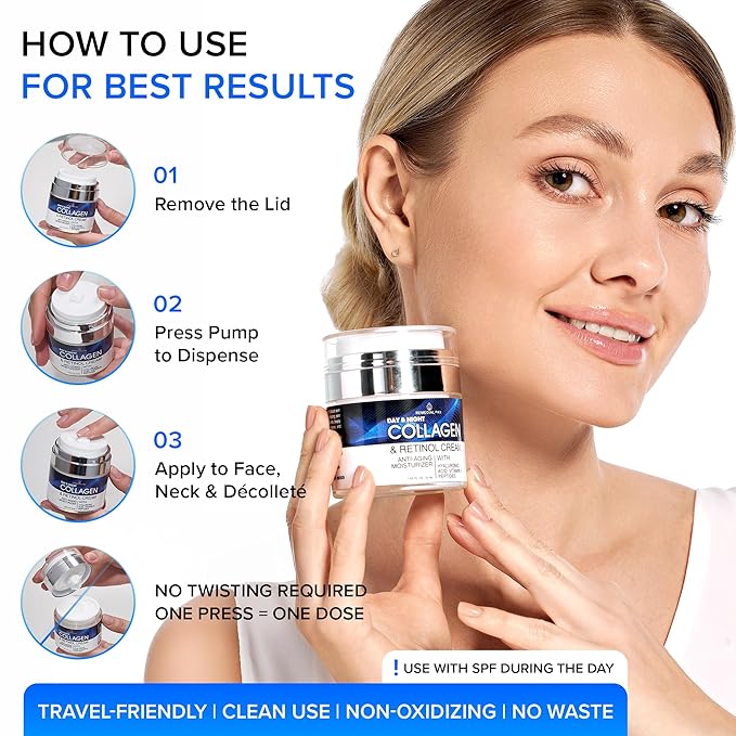 Collagen Face Cream with Retinol & Hyaluronic Acid – Anti Aging Moisturizer for Women & Men, Firming Day & Night Cream for Wrinkles, Hydrating Facial Lotion for All Skin Types