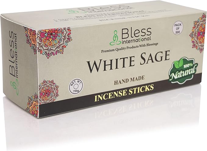 Bless-White-Sage 100%-Natural-Handmade-Hand-Dipped-Incense-Sticks Organic-Chemicals-Charcoal-Free Purification-Relaxation-Positivity-Yoga-Meditation Best-Woods-Scent (500 Sticks (26 OZ))