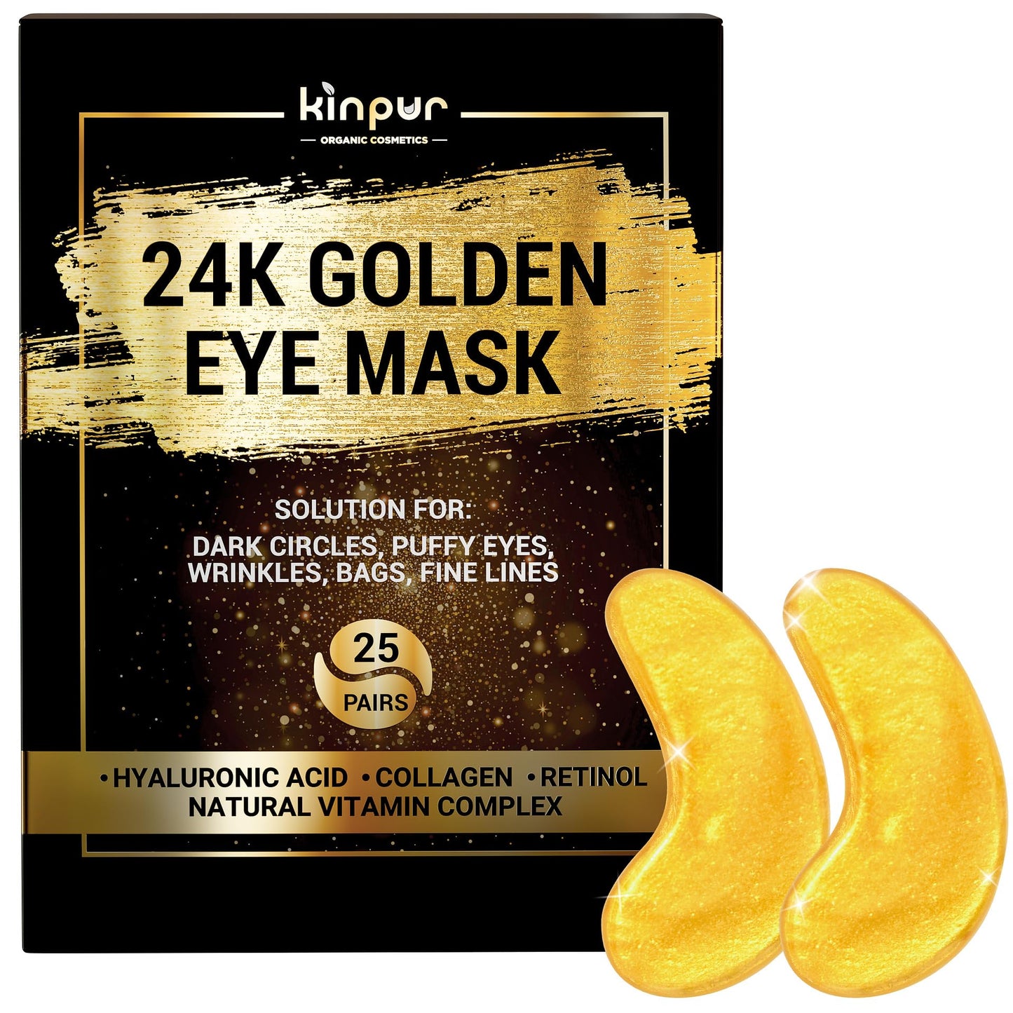 24K Gold Eye Patches for Puffy Eyes and Dark Circles, Luxury Anti-aging Skincare - Collagen Anti Wrinkles Patches w/Vitamin C & Niacinamide to Hydrate, Depuff, Smooth Fine Lines – 25 pairs