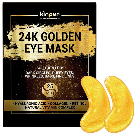 24K Gold Eye Patches for Puffy Eyes and Dark Circles, Luxury Anti-aging Skincare - Collagen Anti Wrinkles Patches w/Vitamin C & Niacinamide to Hydrate, Depuff, Smooth Fine Lines – 25 pairs