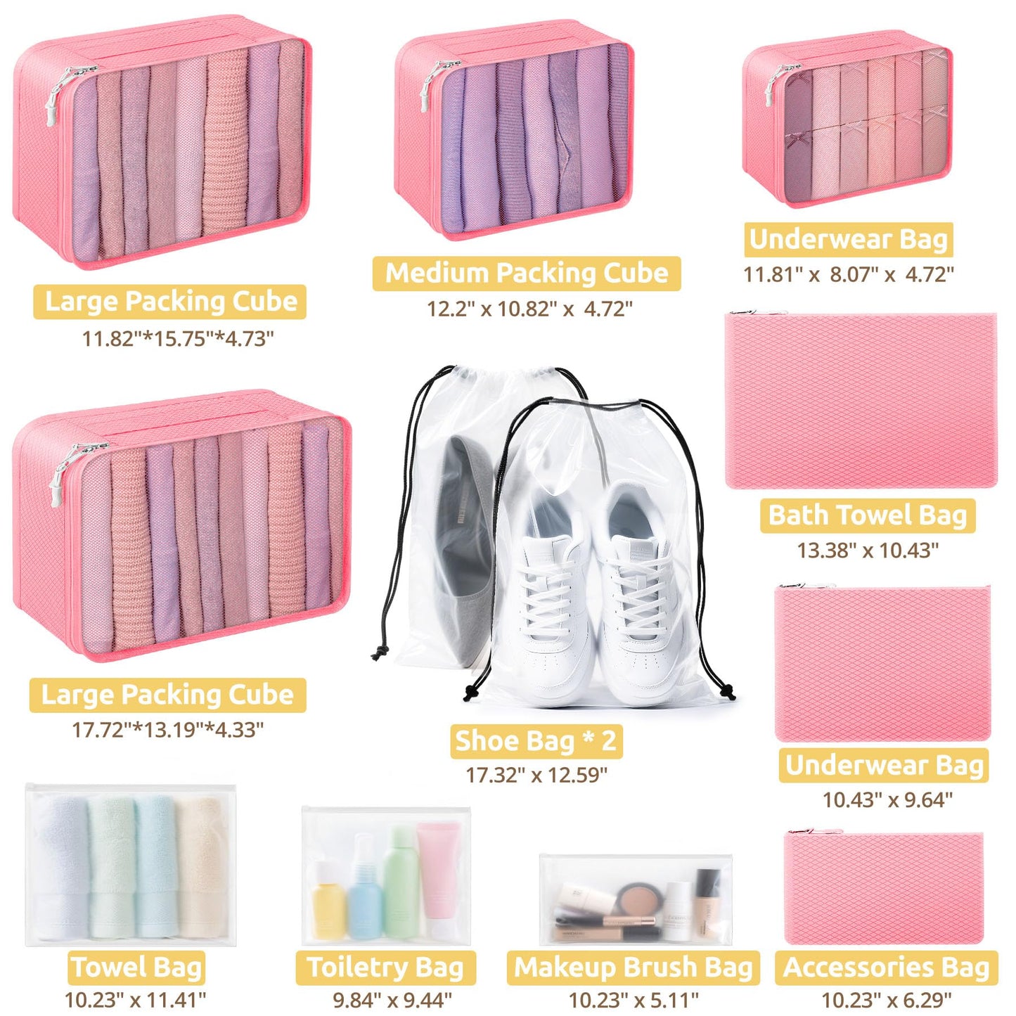 All-in-One 22 Pcs Packing Cubes for Travel Essentials –Includes Cubes,toothbrush covers，Silicone Bottle Cover,zipper bags, Matte Cosmetic Bag, Drawstring bag for Carry-On & Suitcase