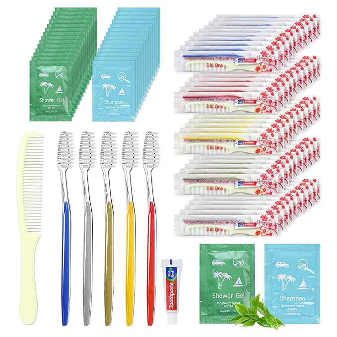 Bulk Hygiene Kits for Homeless,Disposable Toothbrushes with Toothpaste and Comb for Homeless Individually Wrapped，Basic Toiletry Kits Travel Size Shampoo And Body Wash For Hotel,Air Bnb Charity(40)