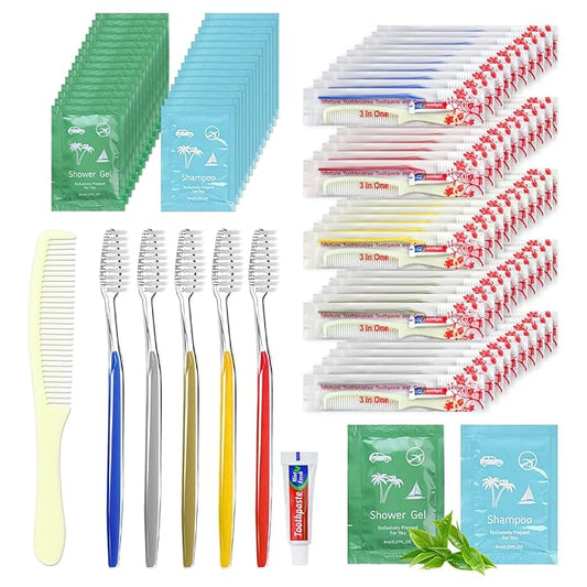 Bulk Hygiene Kits for Homeless,Disposable Toothbrushes with Toothpaste and Comb for Homeless Individually Wrapped，Basic Toiletry Kits Travel Size Shampoo And Body Wash For Hotel,Air Bnb Charity(40)