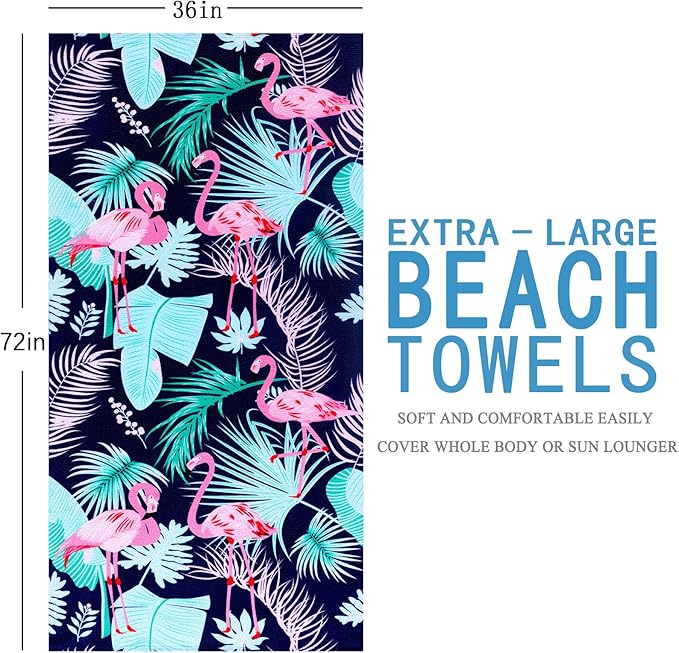 6 Packs Oversized Terry Beach Towel Set 36 x 72 Soft Thin Extra Large Pool Camping Swim Bulk Towels Blanket Clearance Travel Adult Essentials Accessories Must Haves Vacation Striped Flowers Flamingo