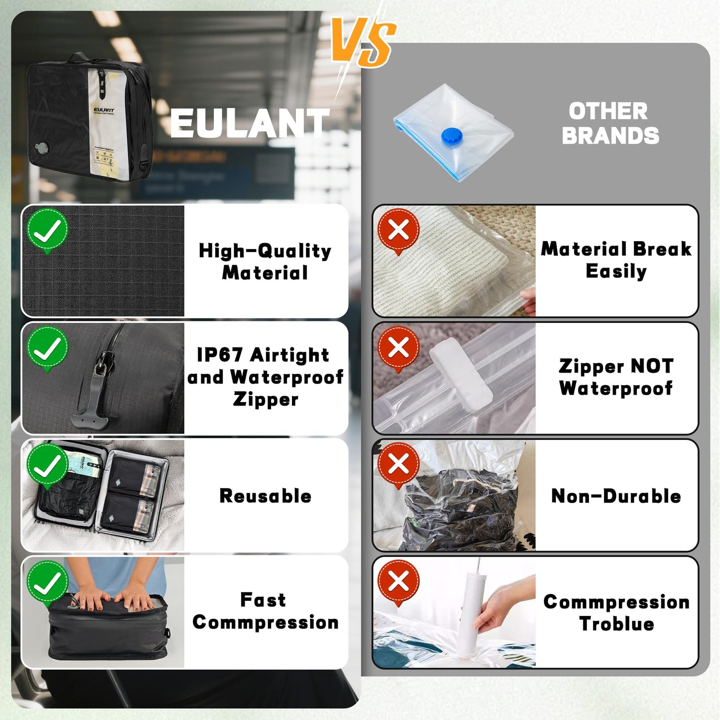 Reusable Compression Small Packing Cubes for Women Underclothes,Professional IP67 Vacuum Bags for Underwear,briefs,Socks etc.Packing Cubes for Suitcases Luggage for Travel Trip(12 inches,No Pump)