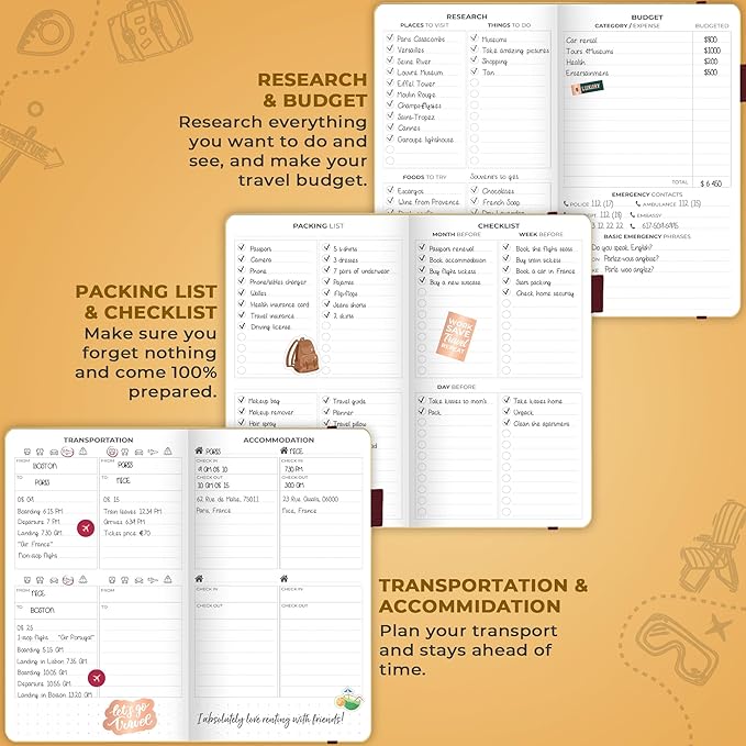 Clever Fox Travel Journal Pocket – Vacation & Road Trip Itinerary Planner Organizer & Traveling Memory Diary – Small Traveler Notebook (Amber Yellow)