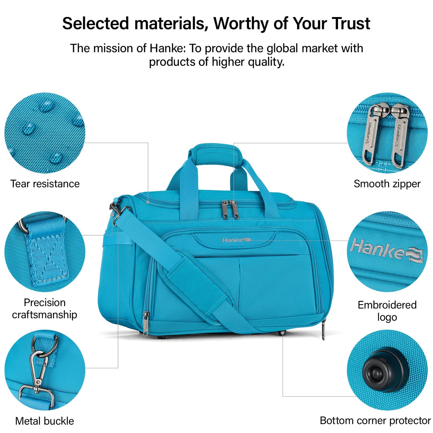 Hanke Foldable Underseat Carry On luggage Bag, Travel Tote Bag for Women & Men, Personal Item Travel Bag Softside Lightweight Luggage Bags for Travel Flight Crew Overnight Weekender.(Caribbean Blue)