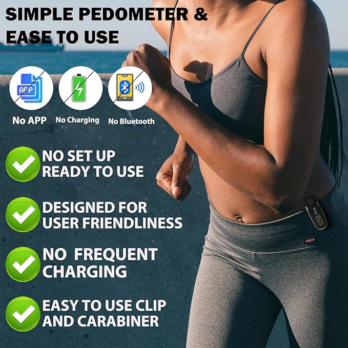 3D Pedometer for Walking with Removable Clip and Carabiner Simple Step Counter for Walking Accurate Clip On Step Tracker for Men Women Kids