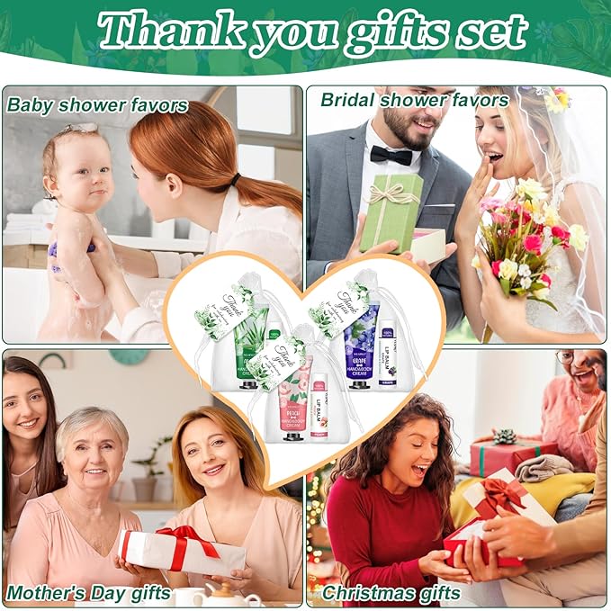 50 Sets Hand Cream Bulk and Lip Balm Bulk Gifts, Bridal Shower Favors, Bridesmaid Gifts and Baby Shower Party Favors for Guests with Thank Card Organza Bags, Thank You Gifts and Small Gifts for Women