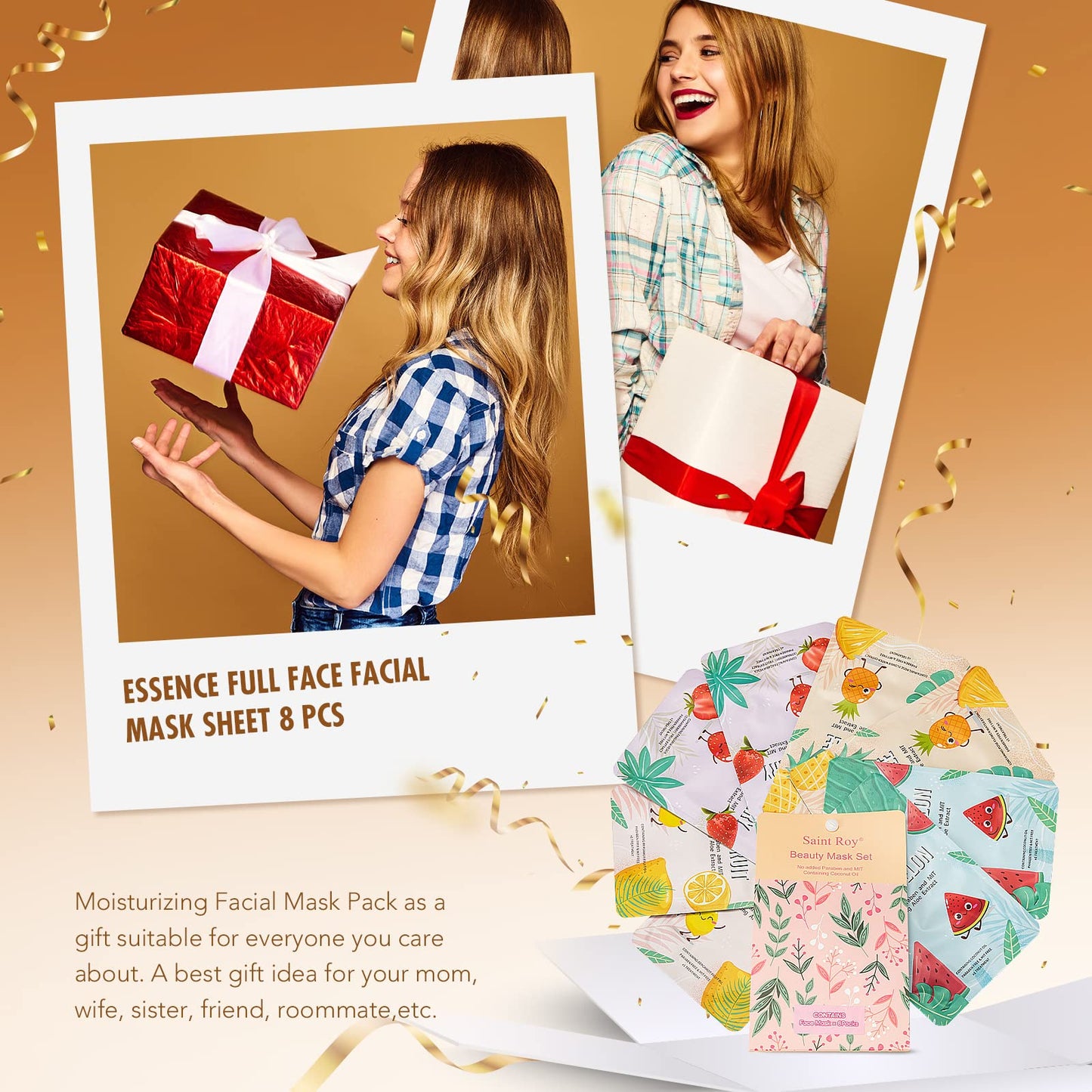 8 Pack Sheet Face Mask Skincare, Hydrating Face Masks Suitable for Dry Skin, Bulk Facial Mask Set for Women Skin Care, face sheet Masks Gifts Set for skin Spa Christmas Gifts for Women