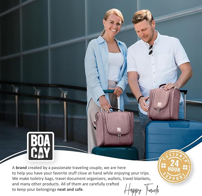 BOACAY Hanging Travel Toiletry Bag for Women and Men, Makeup Bag, Bathroom & Shower Organizer Kit for Accessories, Cosmetics, Travel Essentials