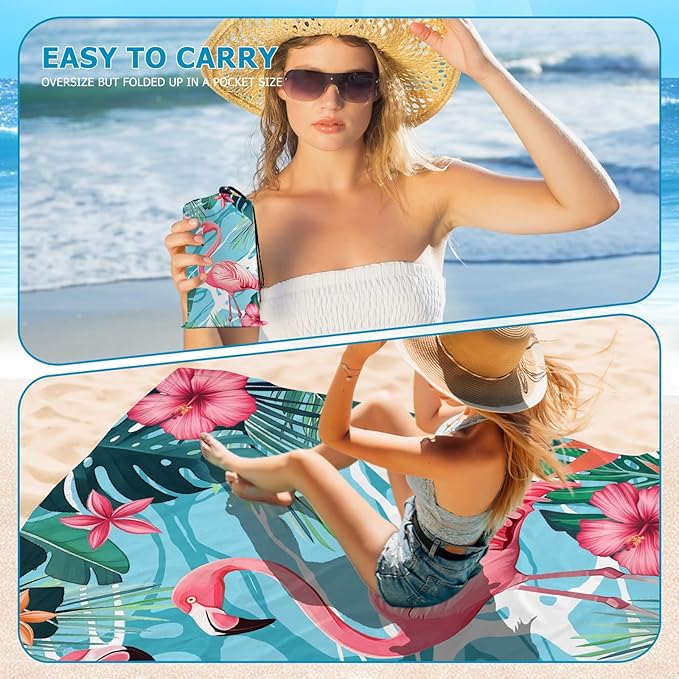 Beach Blanket Waterproof Sandproof, Flamingo Oversized Extra Large Picnic Mat 83"×95"/8 × 7 FT for 1-7 Adults for Travel Camping Hiking, Quick Drying Lightweight Outdoor Beach Vacation Essentials