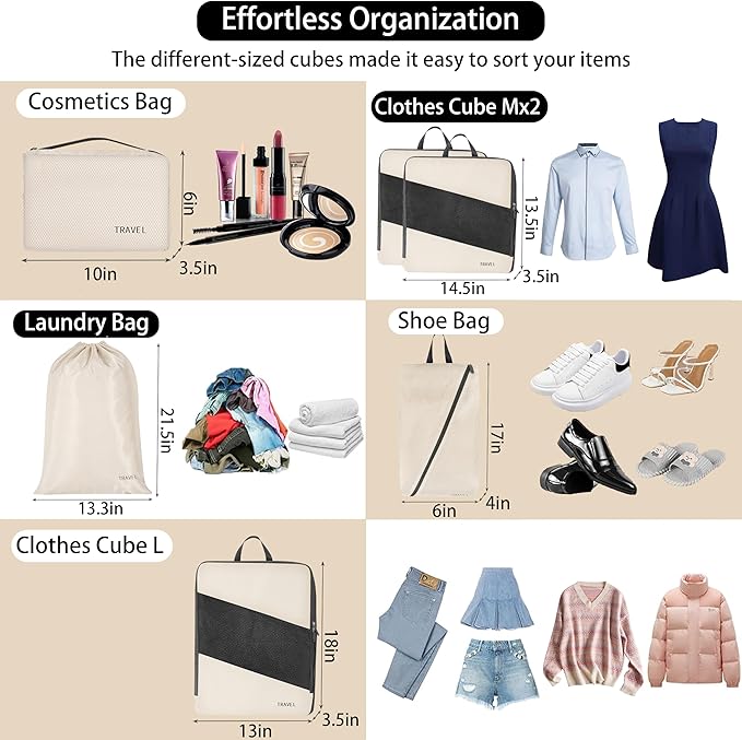 6 Set Compression Packing Cubes For Travel- Effortless Organization&Space Saving Cube For Quick Packing And Unpacking,Travel Must Have Suitcase Essentials For Business Trip,Cruise,Camping,Vacation