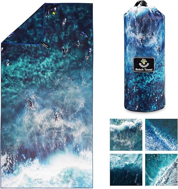 4Monster Microfiber Beach Towel Quick Dry,Super Absorbent Lightweight Travel Towel for Swimmers, Sand Free Camping Towel, Beach Towels for Pool,Swim,Water Sports,Yoga