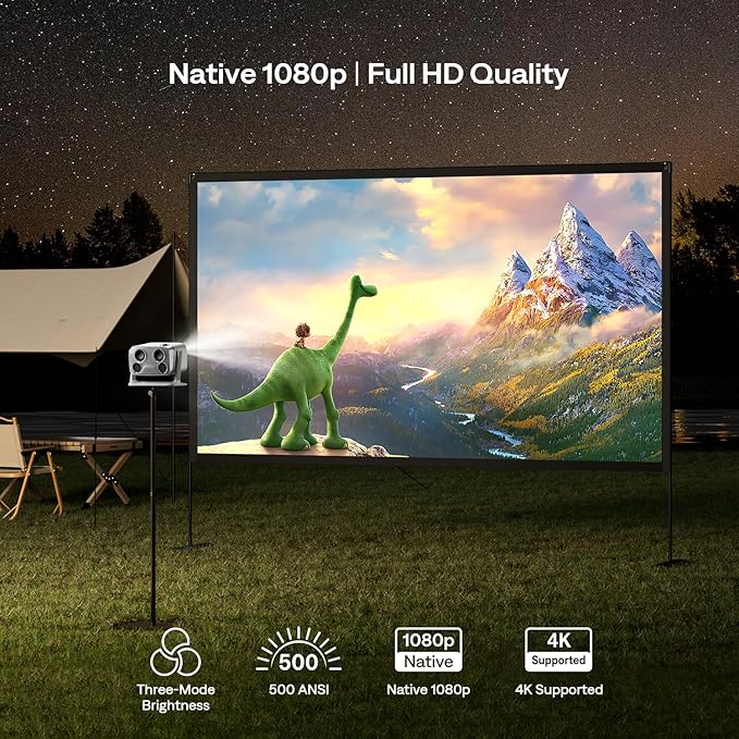 Aurzen BOOM mini Google TV 4K Supported Smart Portable Projector with WiFi and Bluetooth, Outdoor & Home Movie Projector with 20W Speakers DoIby Audio, Real-Time Focus, 500 ANSI Lumens, Grey