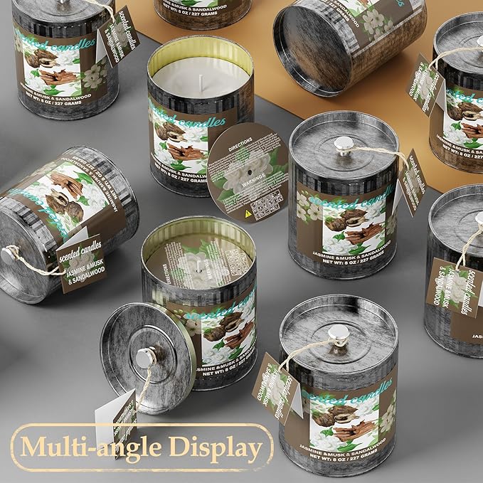 Jasmine&Musk&Sandalwood Scented Candle Set | 2Pack 16oz 80H Burn Time,8% Essential Oils | Smoke-Free Pure Soy Wax | Aromatherapy for Relaxing,Yoga Meditation Spa,Gift Set for Men/Women/Father's Day