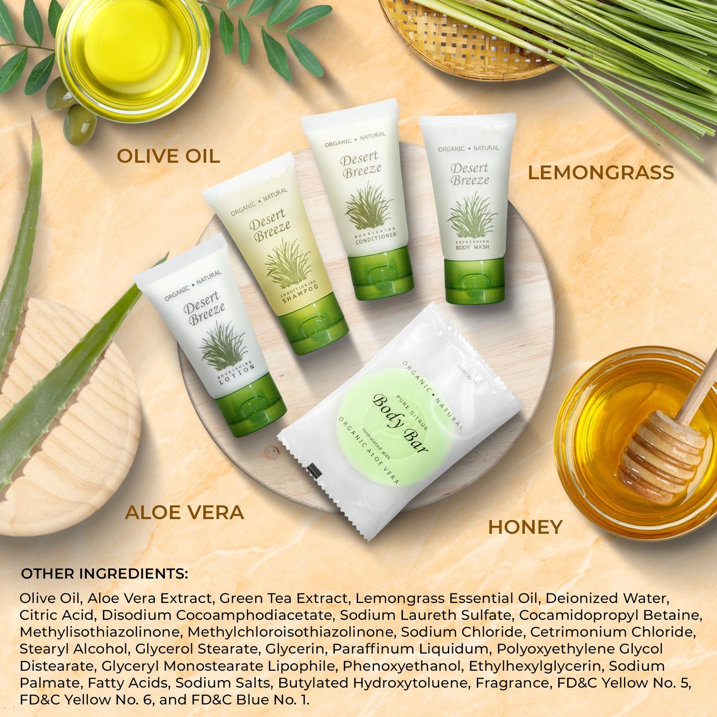 Desert Breeze Hotel Soaps & Toiletries Bulk Set | 1-Shoppe Amenities Kit | 1oz Shampoo & Conditioner, Body Wash, Lotion, Bar Soap | Travel Size | 150 Pieces