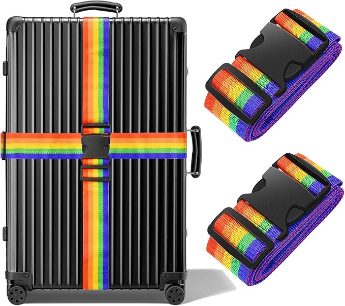 BILIONE Luggage Straps Belts TSA Approved Keep Suitcase Secure While Traveling, 79" Long Add a Bag Premium Accessory for Travel Bag Closure, 2 Pack Rainbow