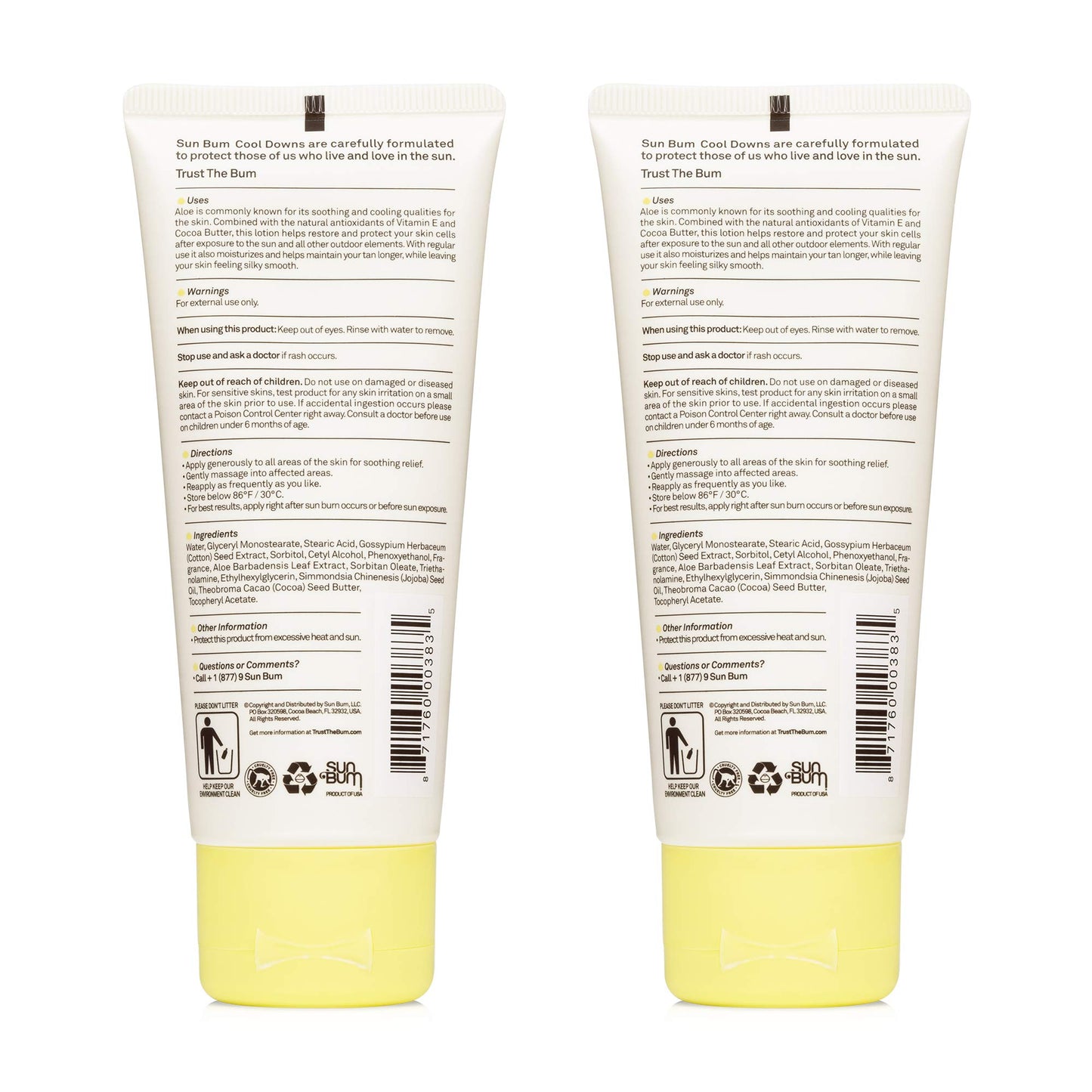 Sun Bum Sun Bum Cool Down Aloe Vera Lotion Vegan and Hypoallergenic After Sun Gel With Cocoa Butter To Soothe and Hydrate Sunburn 3 Ounce 2 Pack