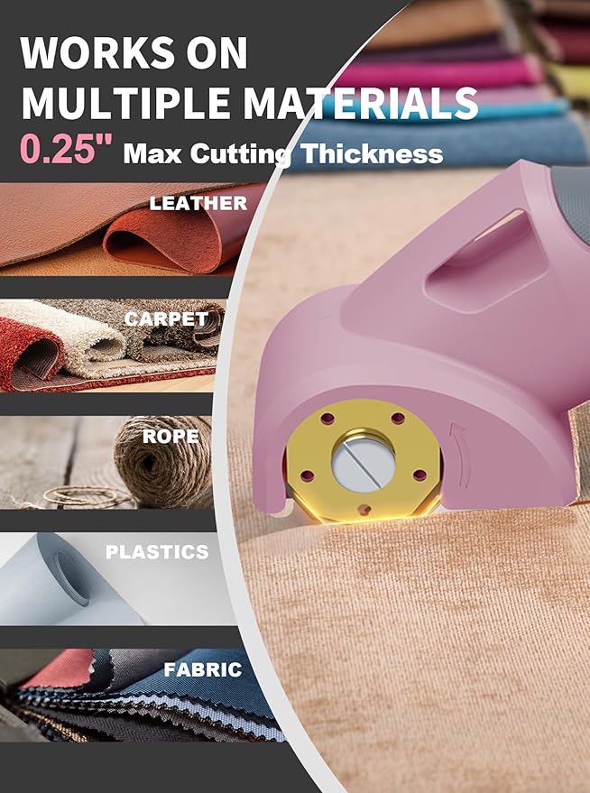 4V 2000mAh Cordless Cardboard Cutter, Electric Box Cutter for Cardboard with 2 Titanium Blades,LED & Safety Lock,Max Cutting1/4",Rotary Cutter for Fabric,Gifts for Men&Women - Pink