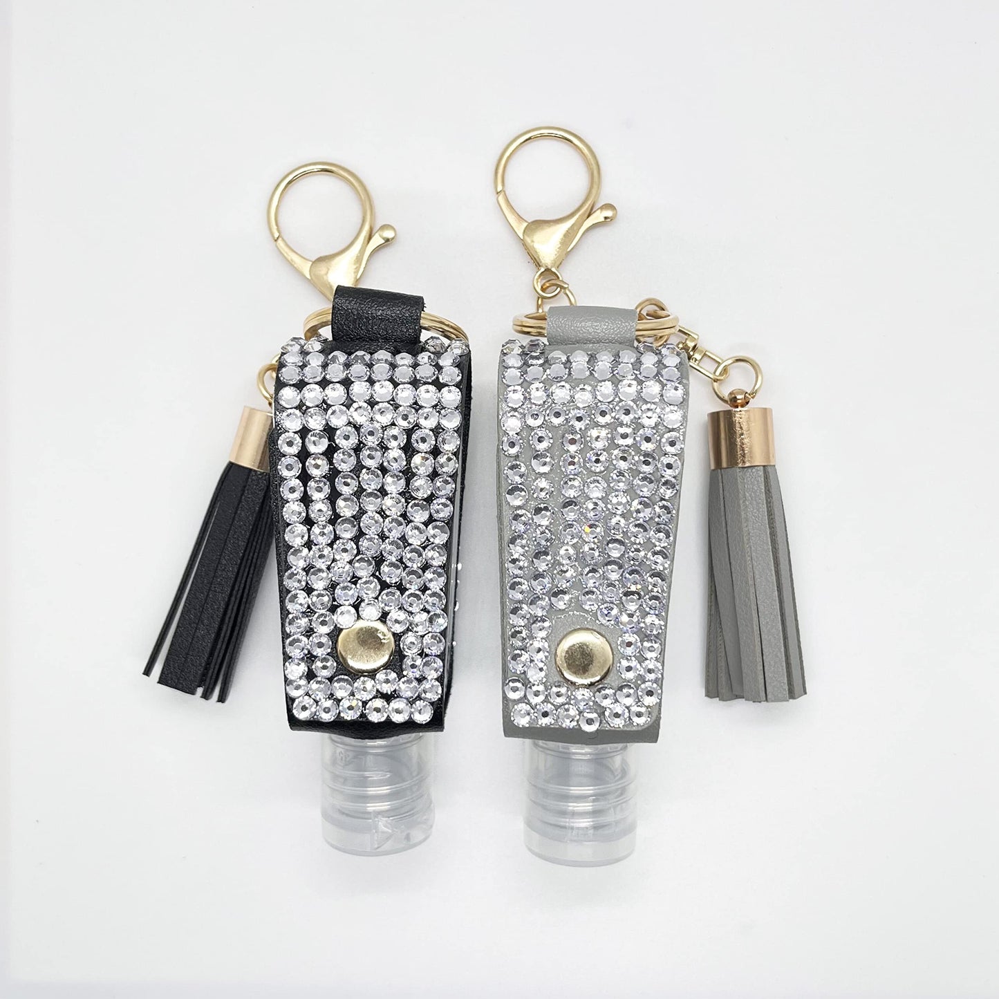 2pcs/1oz Bling Travel Bottle Case with Keychain,Mini Travel Bottles for Alcohol,Toner, Hand Sanitizer,Small Refillable Containers Portable for Handbag, Purse,Outdoor Camping Traveling (Black And Grey)