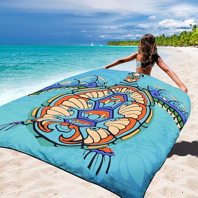 Beach Blanket Waterproof Sandproof Beach Mat 79" X 83"/10'x9'for 2-8 Adults Quick Drying Outdoor Picnic Mat Beach Accessories for Travel, Camping, Hiking