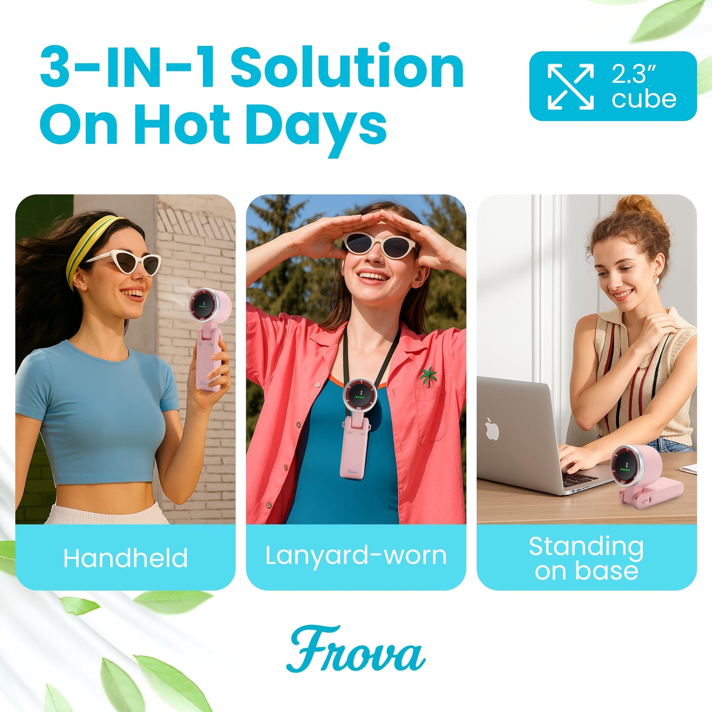 FROVA Zephyrus Portable Handheld Fan – 5200 mAh USB‑C Rechargeable, 5‑Speed Quiet Brushless – Foldable Pocket‑Size with Stand, Lanyard & Pouch