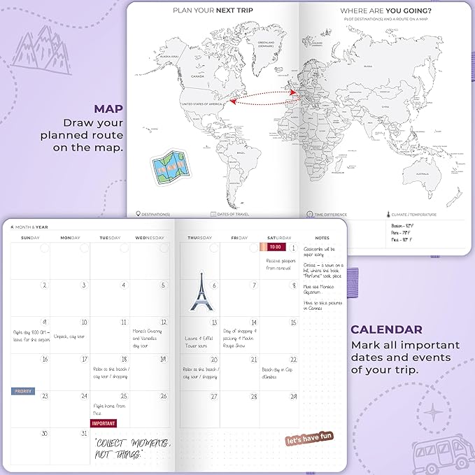 Clever Fox Travel Journal – Vacation & Trip Organizer with Budget Plan, Packing List, Travelling Expense Tracker, A5 (Lavender)