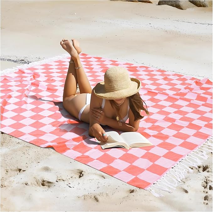 Jumbo Turkish Beach Towel Blanket Picnic Outdoor Mat Oversized Sandproof Fast Dry Thin Extra Large XL Big Huge Compact Soft Cotton Neutral Cute Summer Vacation Gifts Travel Essential Cruise Ship Item