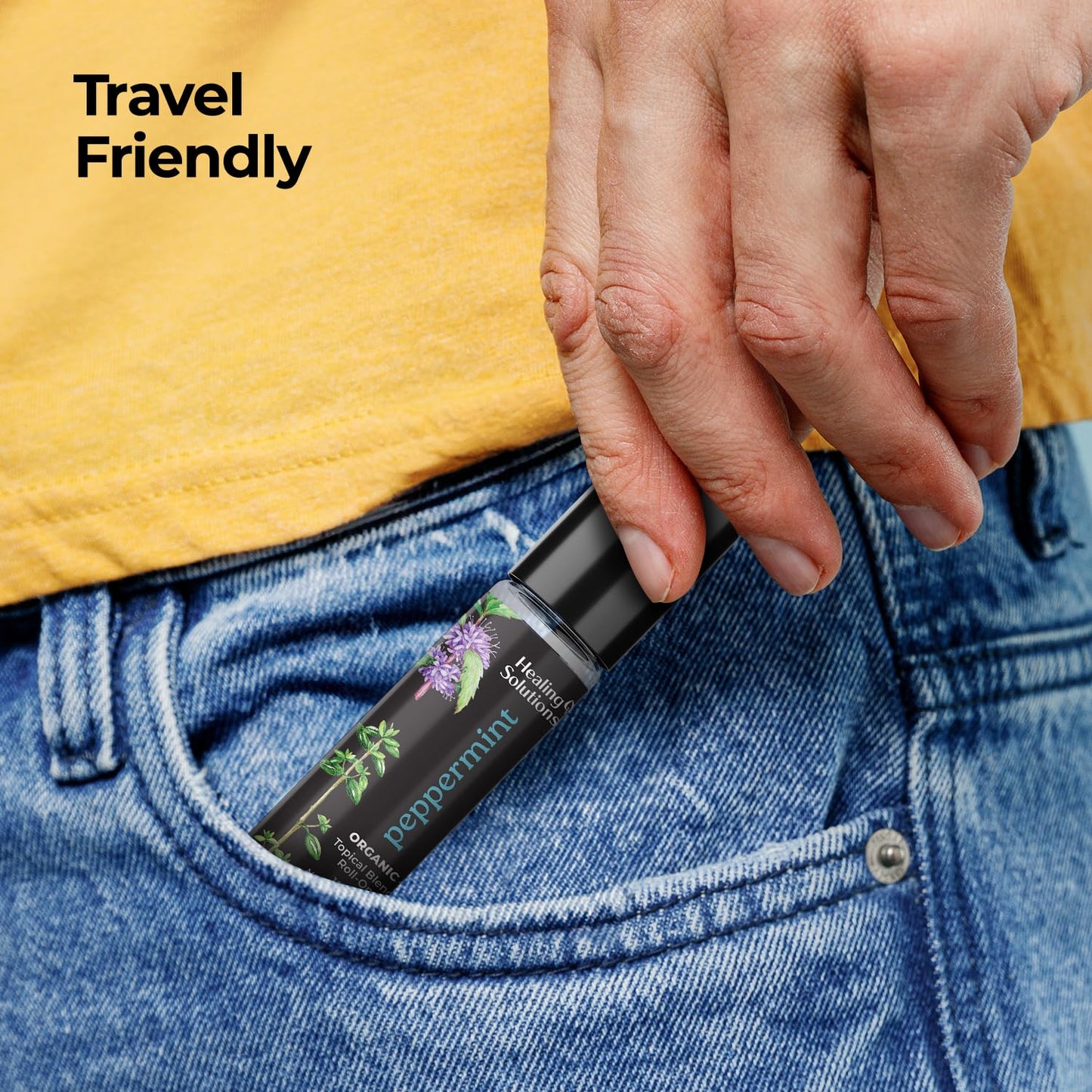 Healing Solutions (2 Pack) USDA Certified Organic Peppermint Essential Oil Roll-On Set for Body & Skin Care - Peppermint Essential Oil Roller