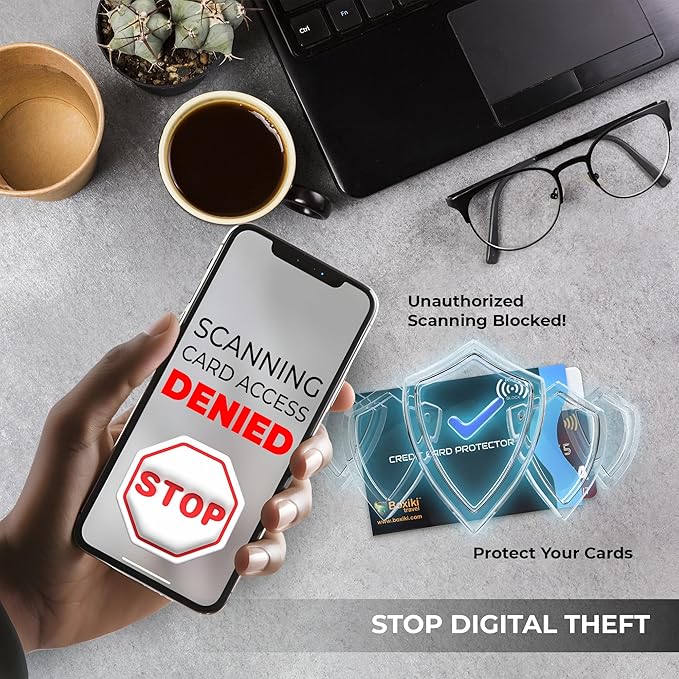 Boxiki Travel RFID Blocking Sleeves, Set with Color Coding | Identity Theft Prevention RFID Blocking Envelopes Set of 12 Credit Card Sleeves (Navy Blue)