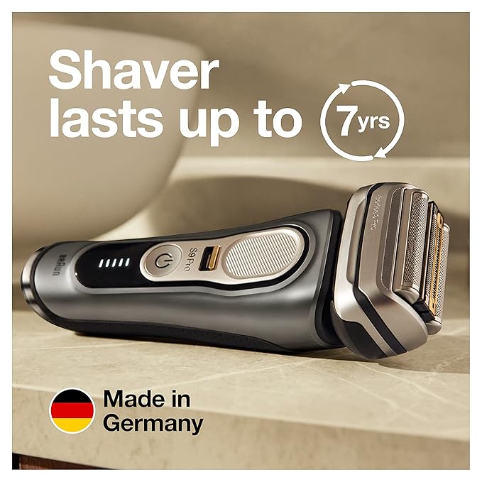 Braun Electric Razor for Men, Series 9 Pro 9465cc Wet & Dry Electric Foil Shaver with ProLift Beard Trimmer, Cleaning & Charging SmartCare Center, Head Shavers for Bald Men, Noble Metal