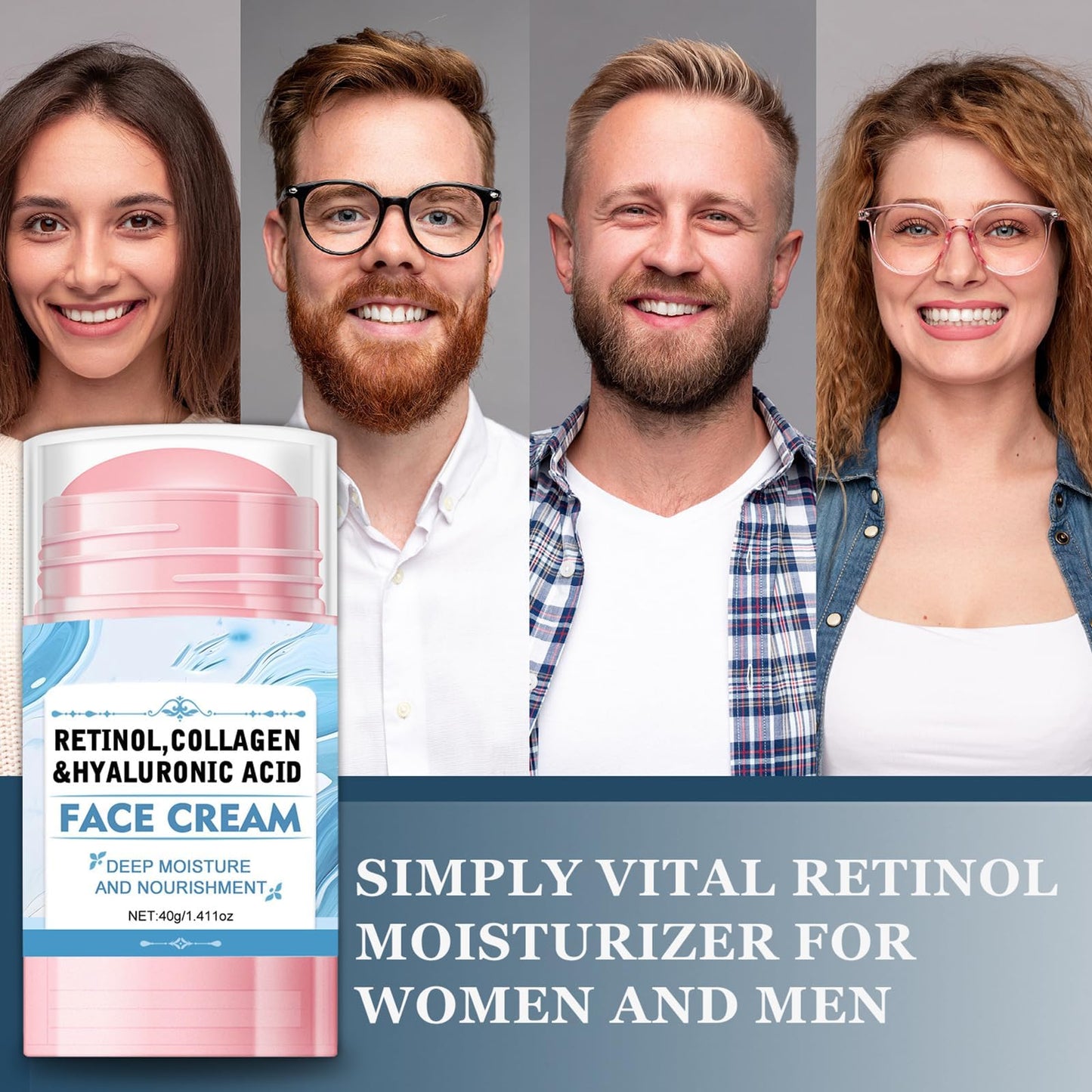 Face Balm Stick, Retinol Collagen Hydrating Moisturizer Stick with Hyaluronic Acid Face Cream for Women and Men Reduces Wrinkles & Enhances Elasticity Softer Smoother Skin,1.41 Oz