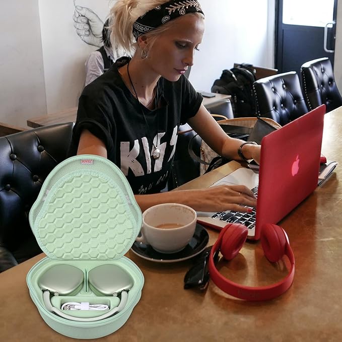 BOVKE Hard Carrying Case with Sleep Mode for Apple AirPods Max Wireless Over-Ear Headphones, AirPods Max Protective Portable Storage Bag with Mesh Pocket for Headphone Accessories, Green
