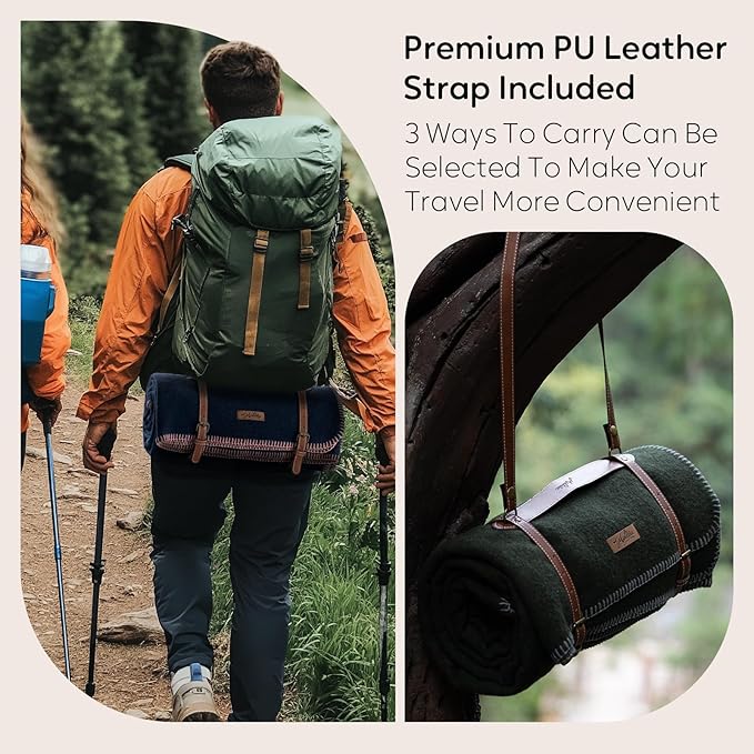 100% Wool Blanket, 62" x 86", Warm, Thick, Washable, Military Wool Blanket, Great for Camping, Outdoors, Sporting Events, Survival Kits