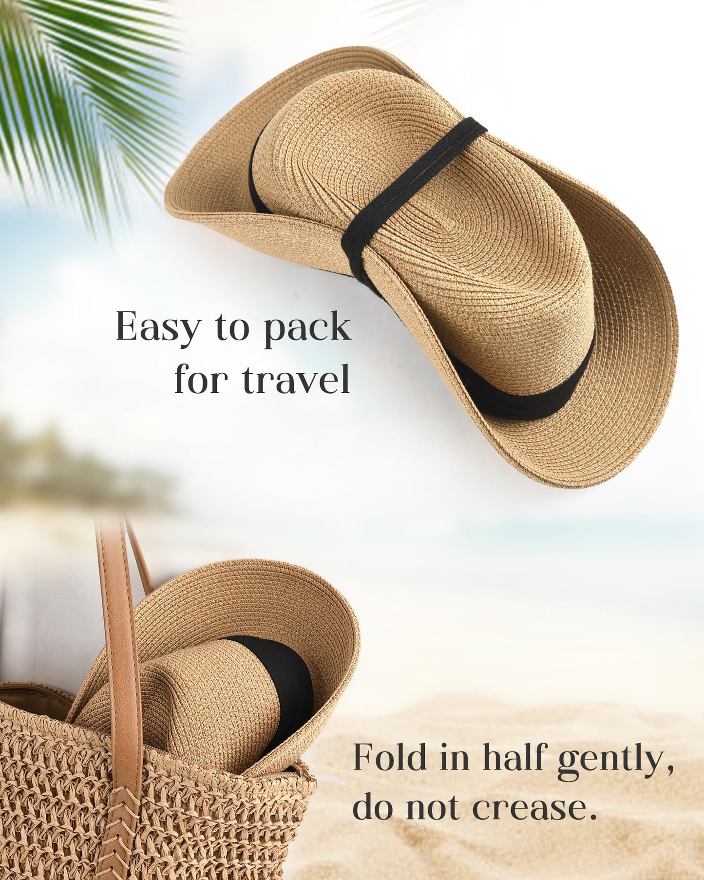 FURTALK Panama Hat Sun Hats for Women Men Wide Brim Fedora Straw Beach Hat UV UPF 80+