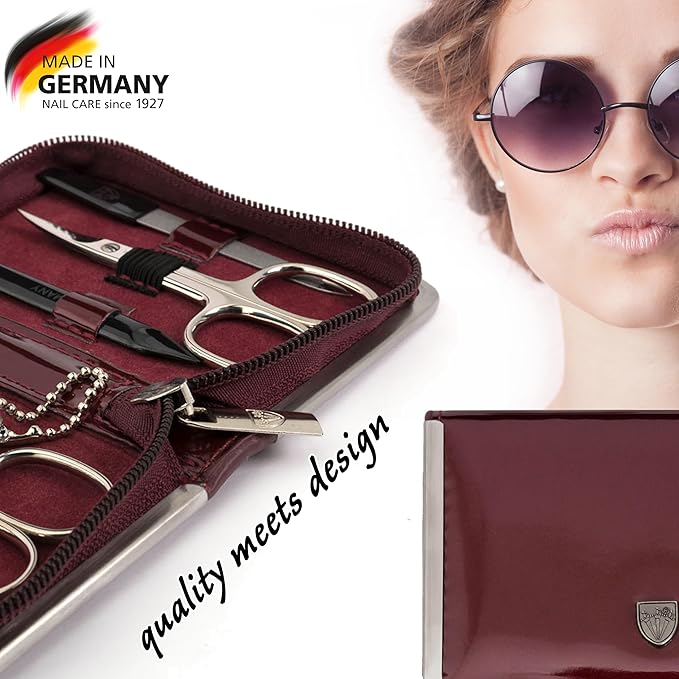 3 Swords Germany - brand quality 6 piece manicure pedicure kit set for professional finger & toe nail care with synthetic leather case - Made in Germany - burgundy