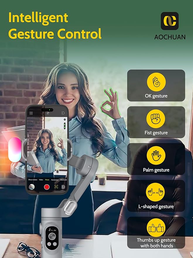 3-axis Gimbal Stabilizer for Smartphone w/ 1/4 Thread Foldable Phone Stabilizer for Recording, Built-in Fill Light, Smartphone Gimbal w/RGB Light for iPhone 15/14 Vlogging(Smart X Kit Grey)