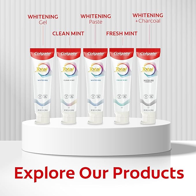 Colgate Total Active Prevention Whitening Gel Toothpaste with Fluoride, Bulk with Clinically Proven Formula That Fights Plaque Bacteria, Mint, 4 Pack, 5.1 oz