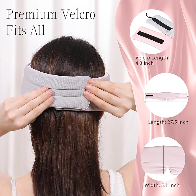 MUSICOZY Ice Silk Sleep Headphones with Bluetooth Mask, Eye Mask for Sleeping in Total Darkness, 5.4 Bluetooth Sleep Mask Sleep Headphones, Soft, Gifts for Men Women (Pink)