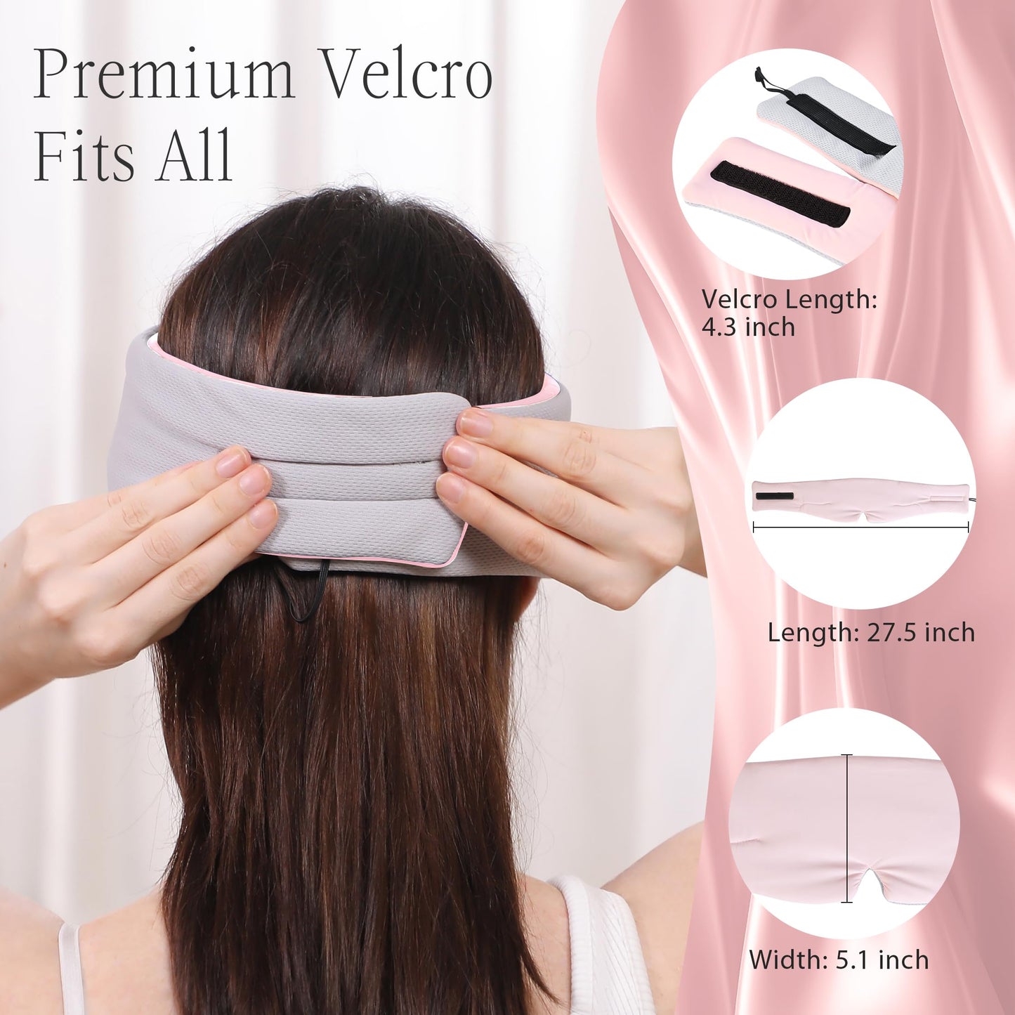 MUSICOZY Ice Silk Sleep Headphones with Bluetooth Mask, Eye Mask for Sleeping in Total Darkness, 5.4 Bluetooth Sleep Mask Sleep Headphones, Soft, Gifts for Men Women (Pink)