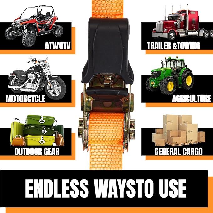 Cartman 1" x 15' Ratchet Tie Down up to 1500lbs 4pk in Carry Bag, with 18" Soft Loop Tie-Down Straps & 32" Bungee Cord