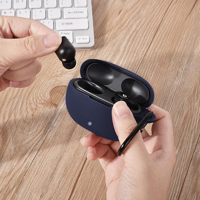AIRSPO Silicone Case Compatible with Beats Studio Buds Case 2021 Soft Protective Cover for Beats Wireless Earbuds with Keychain (Midnight Blue)